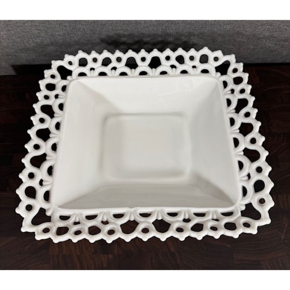 Antique Atterbury Milk Glass Low Footed Compote